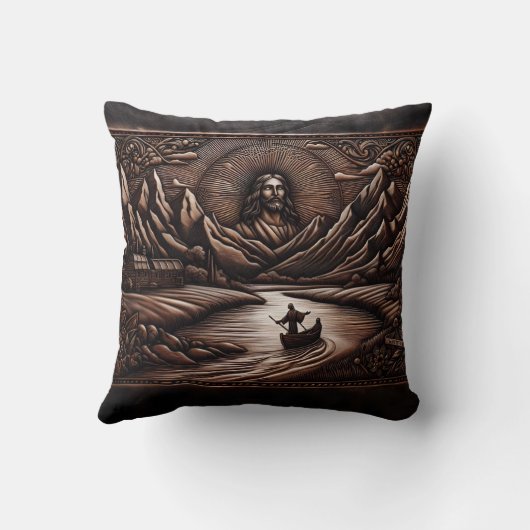 夕暮れ時の川の旅でイエスと弟子たち クッション (裏面)