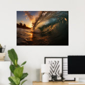 夕暮れ時の巨大な波のクローズアップ写真 ポスター (ホームオフィス)