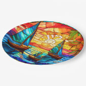 夕暮れ時の帆船 ペーパープレート (アングル)