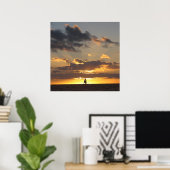 夕暮れ時の帆船 ポスター (ホームオフィス)