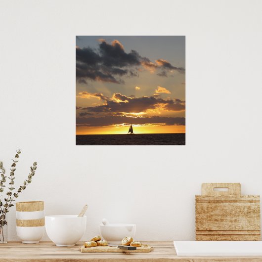 夕暮れ時の帆船 ポスター (キッチン)