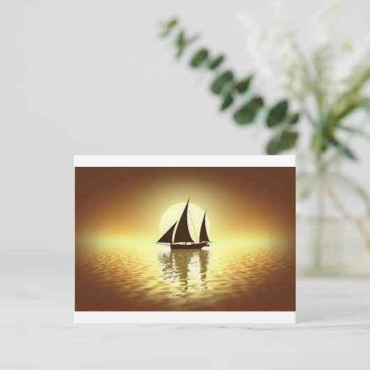 夕暮れ時の帆船 ポストカード (スタンド正面)
