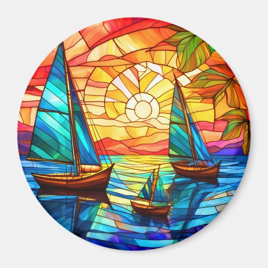 夕暮れ時の帆船 マグネット (正面)