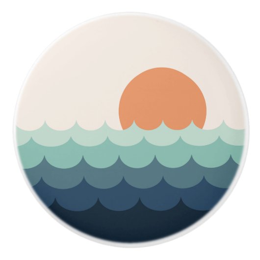 夕暮れ時の波打つ青い海 セラミックノブ (正面)