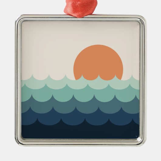 夕暮れ時の波打つ青い海 メタルオーナメント (正面)
