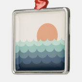 夕暮れ時の波打つ青い海 メタルオーナメント (左)