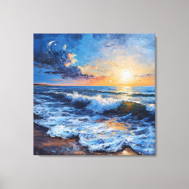 夕暮れ時の海岸風景 キャンバスプリント