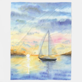 夕暮れ時の海 フリースブランケット