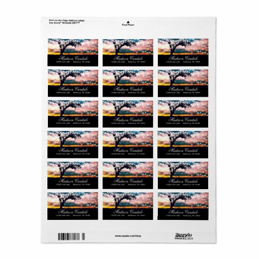 夕暮れ時の灯列の差出人住所ラベル ラベル (フルシート)