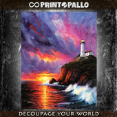 夕暮れ時の灯台のある嵐の海の水色 薄葉紙