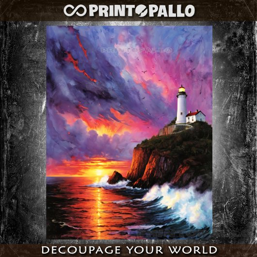 夕暮れ時の灯台のある嵐の海の水色 薄葉紙