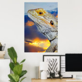 夕暮れ時の灰色のトカゲ ポスター (ホームオフィス)