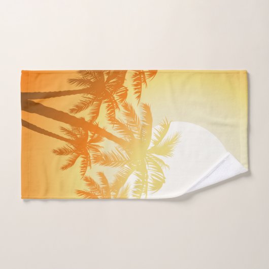 夕暮れ時の熱帯性ヤシの木 バスタオルセット (ハンドタオル)