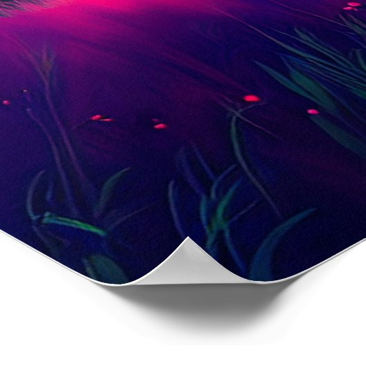 夕暮れ時の牧草地で渦巻く紫の色合い ポスター (角)