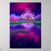 夕暮れ時の牧草地で渦巻く紫の色合い ポスター (正面)