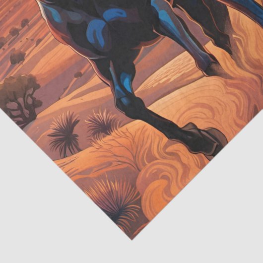 夕暮れ時の砂漠の野生の馬のトリオ 薄葉紙 (詳細)