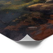 夕暮れ時の秋林を通る水彩巻き道 ポスター (角)