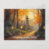 夕暮れ時の秋林を通る水彩巻き道 ポストカード (正面)