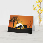 夕暮れ時の象 カード (黄色い花)