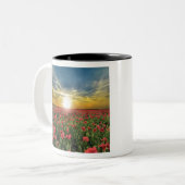 夕暮れ時の赤い花畑 ツートーンマグカップ (正面左)