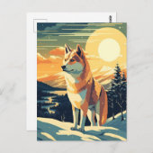 夕暮れ時の雪山の柴犬 ポストカード (正面/裏面)