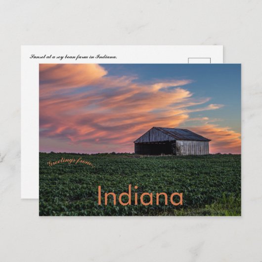 夕暮れ時インディアナ州の納屋と大豆 ポストカード (正面/裏面)