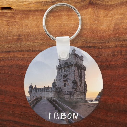 夕暮れ時絵画の水彩のベレムタワー キーホルダー (正面)