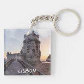 夕暮れ時絵画の水彩のベレムタワー キーホルダー (裏面)