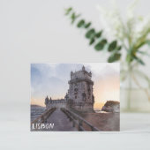 夕暮れ時絵画の水彩のベレムタワー ポストカード (スタンド正面)