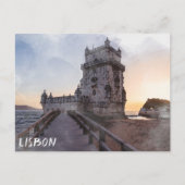 夕暮れ時絵画の水彩のベレムタワー ポストカード (正面)