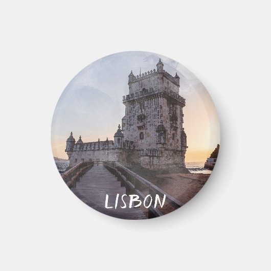 夕暮れ時絵画の水彩のベレムタワー マグネット (正面)