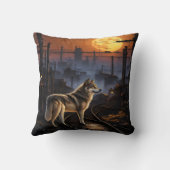 夕暮れ時誇りを持ったに線路に立つ狼 クッション (裏面)