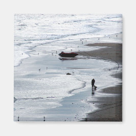 夕暮れ来に海が岸に着く マグネット