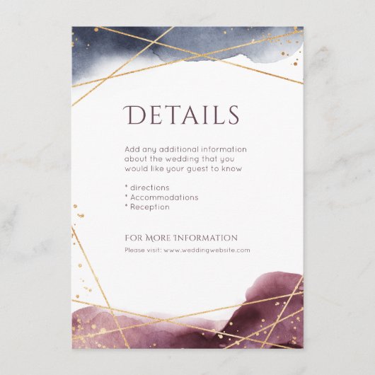 夕暮れ水の色の幾何モダン的結婚詳細 エンクロージャーカード (正面)