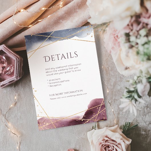 夕暮れ水の色の幾何モダン的結婚詳細 エンクロージャーカード