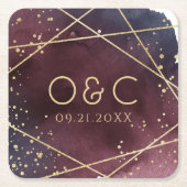 夕暮れ水の色の幾何モダン結婚の スクエアペーパーコースター (正面)