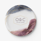 夕暮れ水の色の幾何モダン結婚の ペーパープレート (正面)