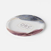 夕暮れ水の色の幾何モダン結婚の ペーパープレート (アングル)