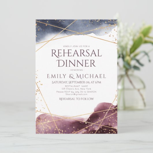 夕暮れ水の色の幾何学的リハモダンーサルディナー 招待状 (スタンド正面)