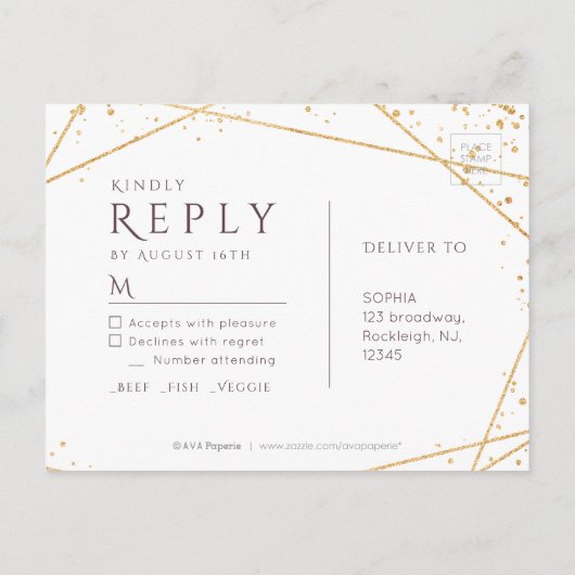 夕暮れ水彩幾何婚モダン式RSVP インビテーションポストカード (裏面)