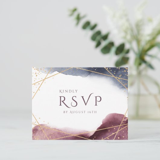 夕暮れ水彩幾何婚モダン式RSVP インビテーションポストカード (スタンド正面)