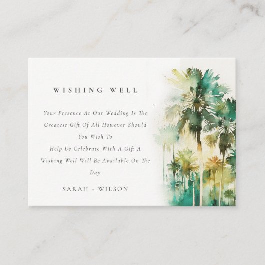 夕暮れ熱帯のパーム結婚の木々の願い井戸 エンクロージャーカード (正面)