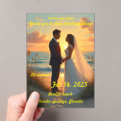 夕暮れ結婚にビーチに乗っている アクリル招待状 (インサイチュ (ポータブル))