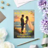 夕暮れ結婚にビーチに乗っている アクリル招待状 (インサイチュ (ウェディング))