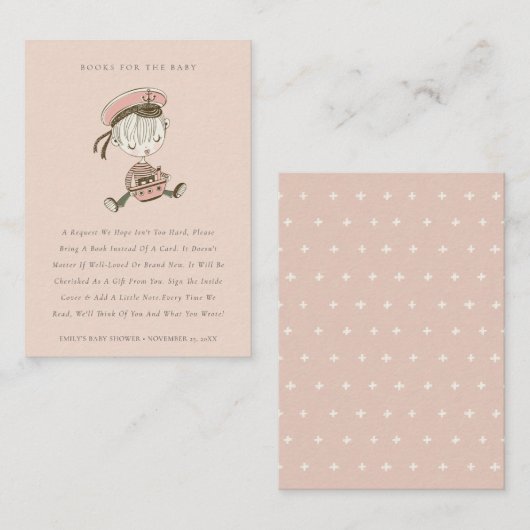 夕暮れ色の赤面航海のセーラーブック赤ちゃんシャワー エンクロージャーカード (正面/裏面)