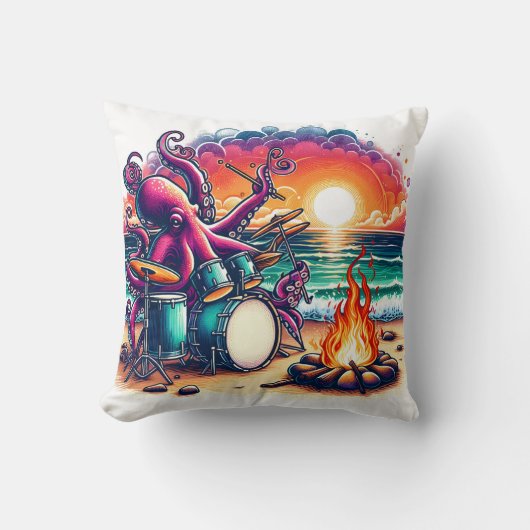 夕暮れ遊のキャンプファイア近くでタコのドラム缶 クッション (正面)