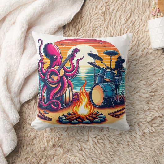 夕暮れ遊のキャンプファイア近くタコのギター クッション (ブランケット)