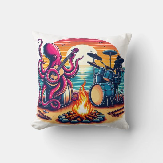夕暮れ遊のキャンプファイア近くタコのギター クッション (正面)