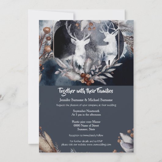 夕暮れ青い水色のスタグフォレストの田舎の結婚式 招待状 (正面)