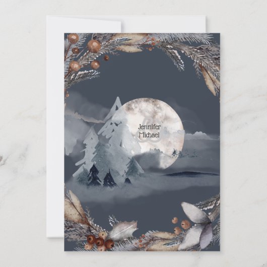 夕暮れ青い水色のスタグフォレストの田舎の結婚式 招待状 (裏面)